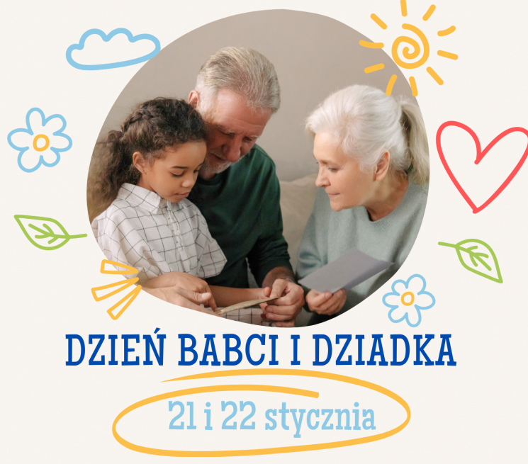 grafika z dziakowie z wnuczką oglądają zdjęcia