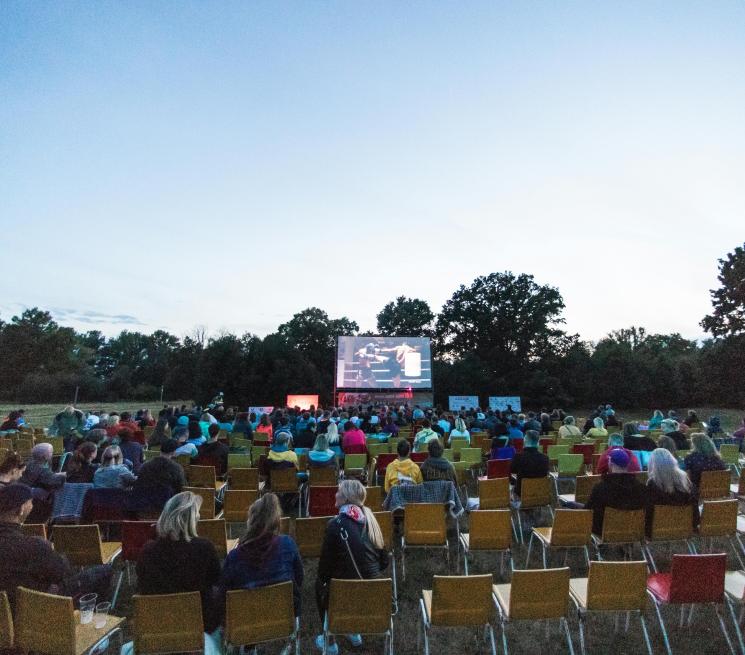 zdjęcie osoby oglądaja film w kinie plenerowym