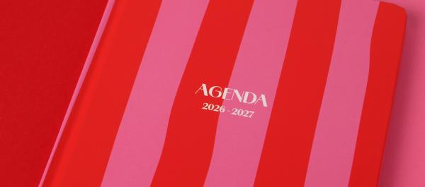 zdjęcie notek w czerwono-różowe grube pionowe pasy z napisem AGRNDA 2026-2027