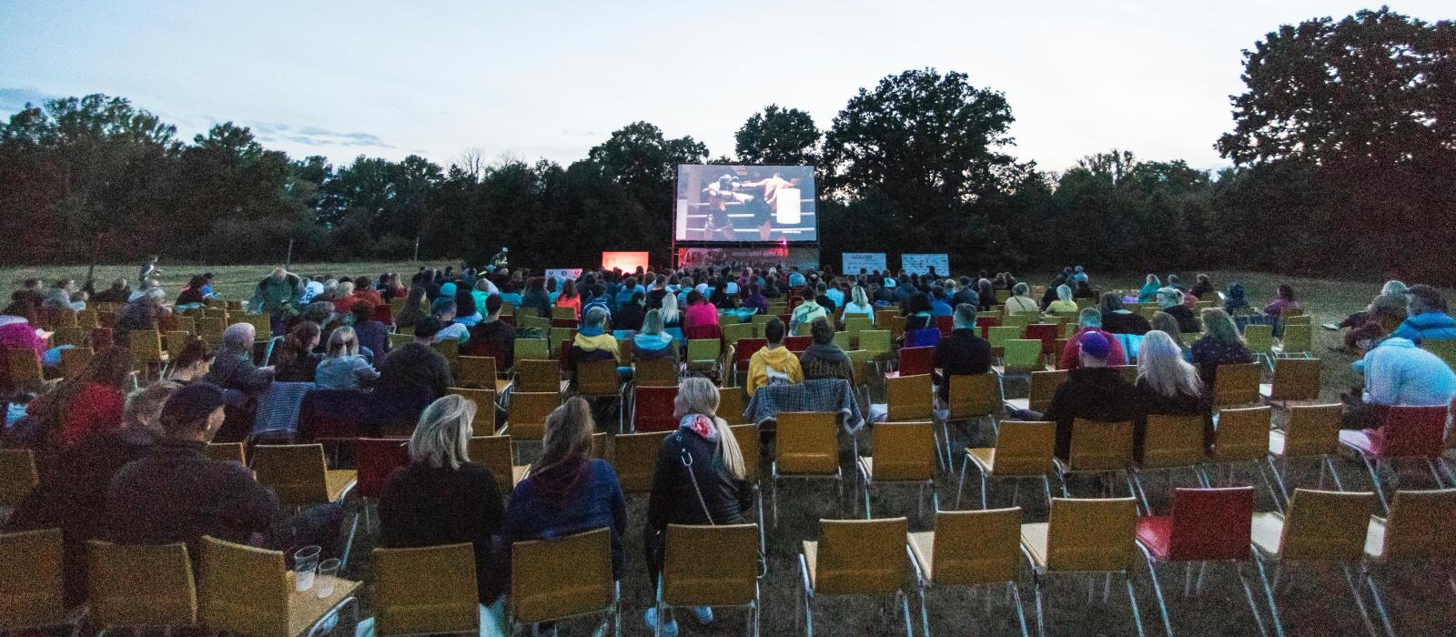 zdjęcie osoby oglądaja film w kinie plenerowym