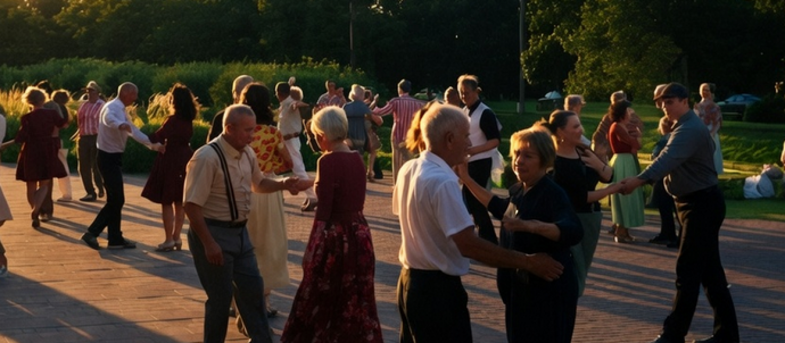 zdjęcie seniorzy tańczą w plenerze w parach